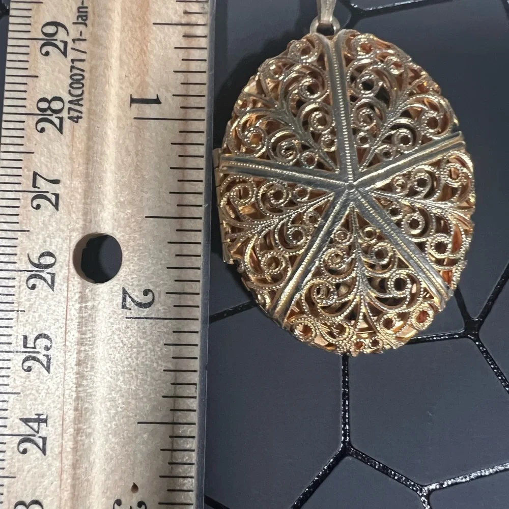 Vintage Gold Tone Filigree Locket Pendant